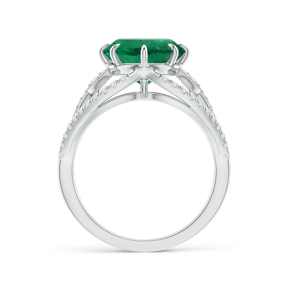 12.5x10mm AAA GIA Certified Oval Emerald Solitaire Ring with Leaf Motifs in 18K White Gold side-1