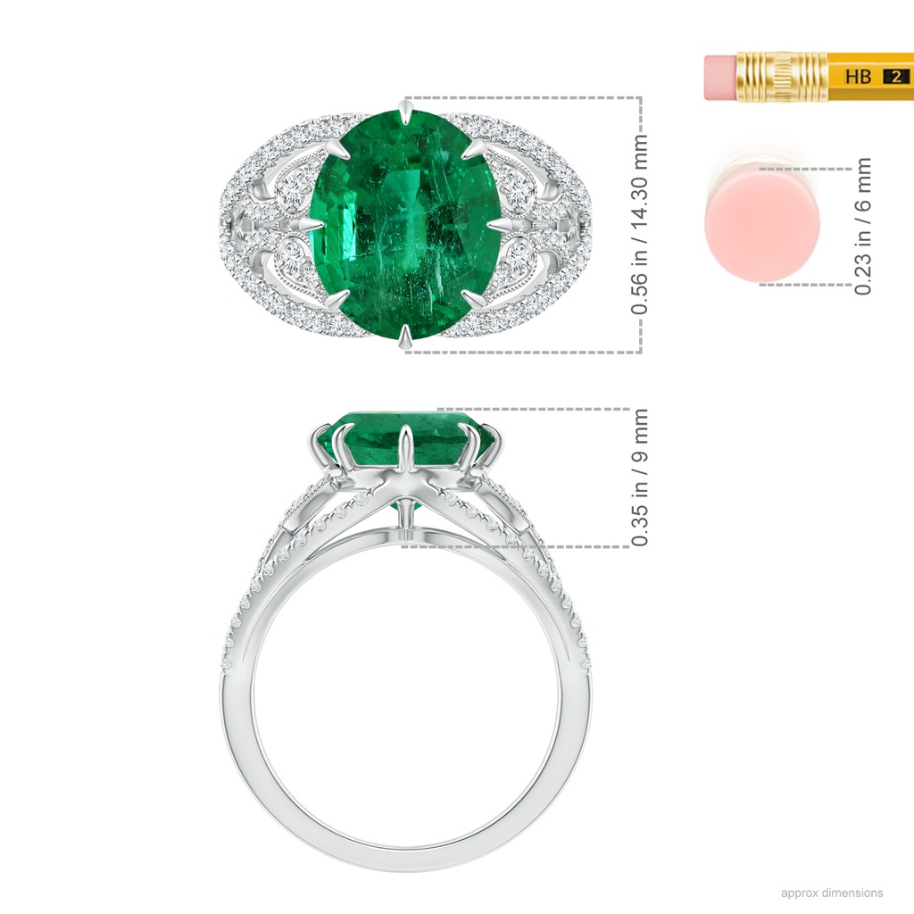 12.5x10mm AAA GIA Certified Oval Emerald Solitaire Ring with Leaf Motifs in 18K White Gold Ruler