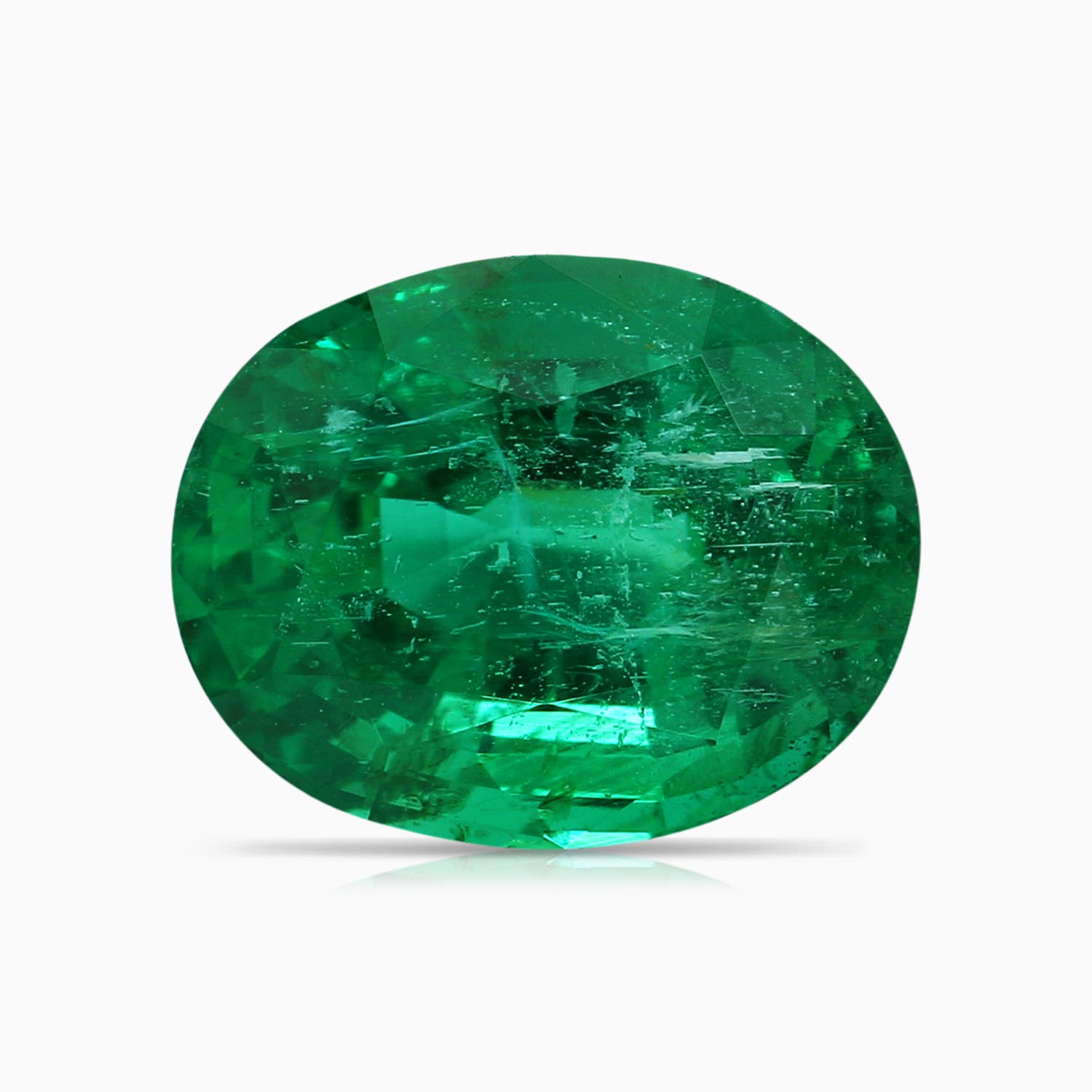12.5x10mm AAA GIA Certified Oval Emerald Solitaire Ring with Leaf Motifs in 18K White Gold - stone