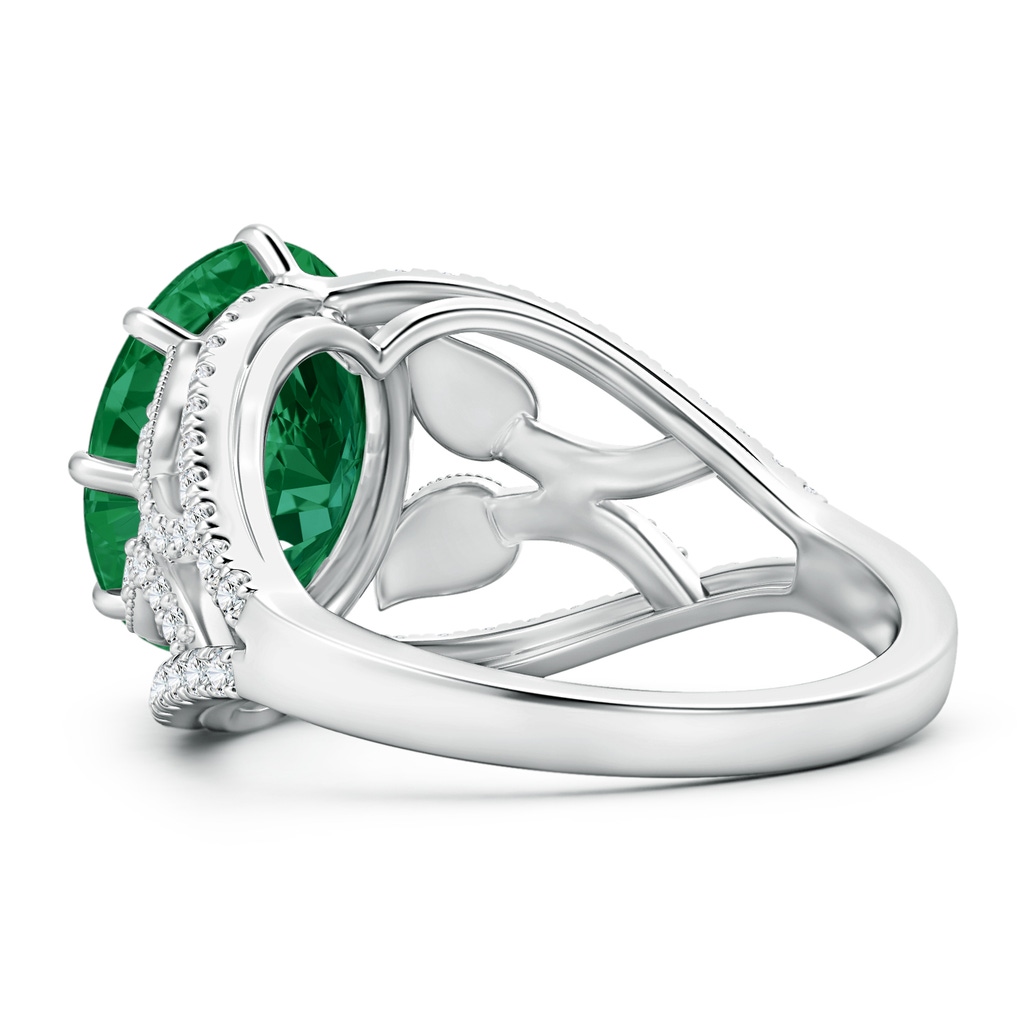 12.5x10mm AAA GIA Certified Oval Emerald Solitaire Ring with Leaf Motifs in White Gold Side-2