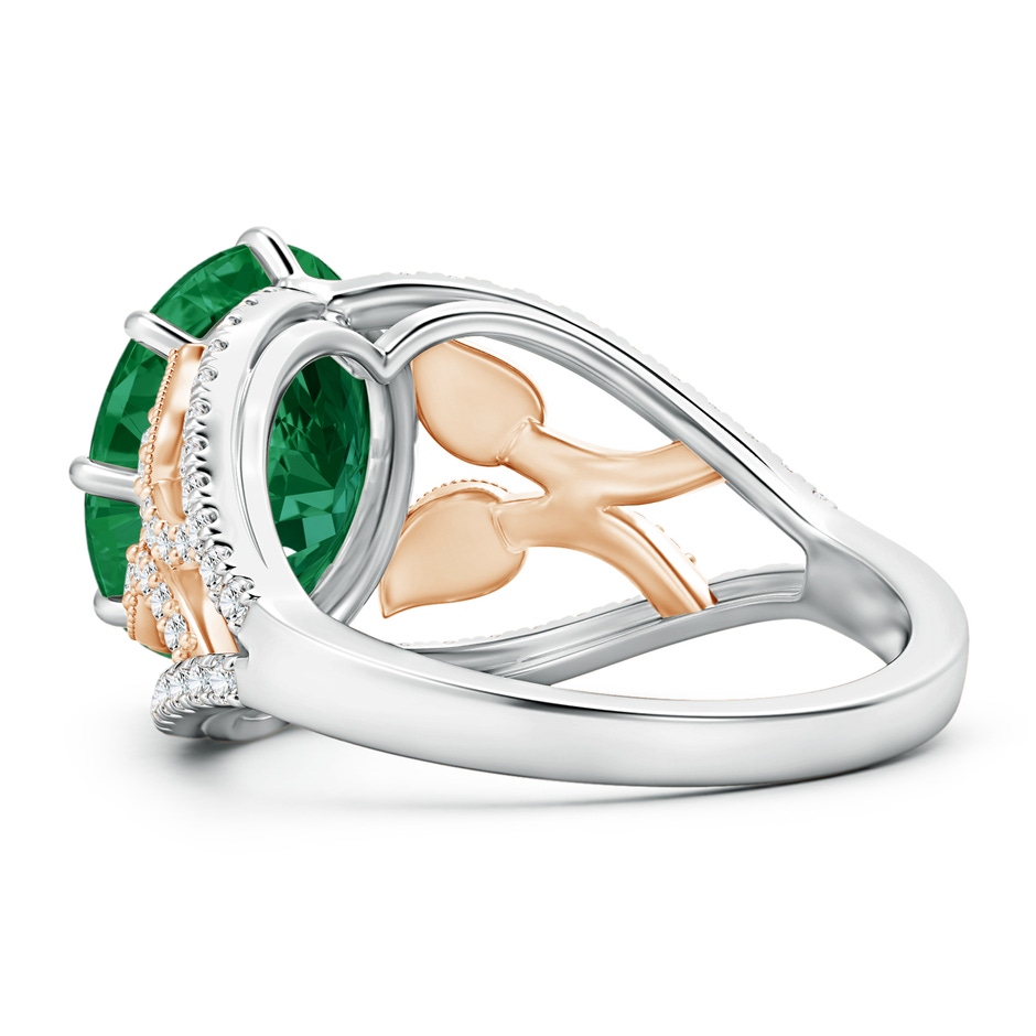 12.5x10mm AAA GIA Certified Oval Emerald Solitaire Ring with Leaf Motifs in White Gold Rose Gold side-2