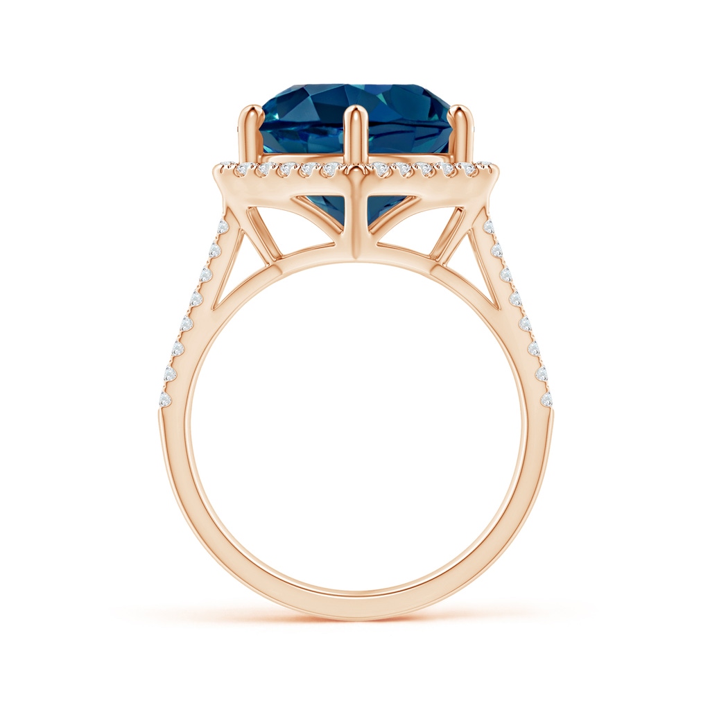 12mm AAAA Round London Blue Topaz and Diamond Hexagon Halo Ring in Rose Gold Product Image