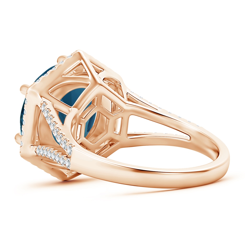 12mm AAAA Round London Blue Topaz and Diamond Hexagon Halo Ring in Rose Gold Product Image