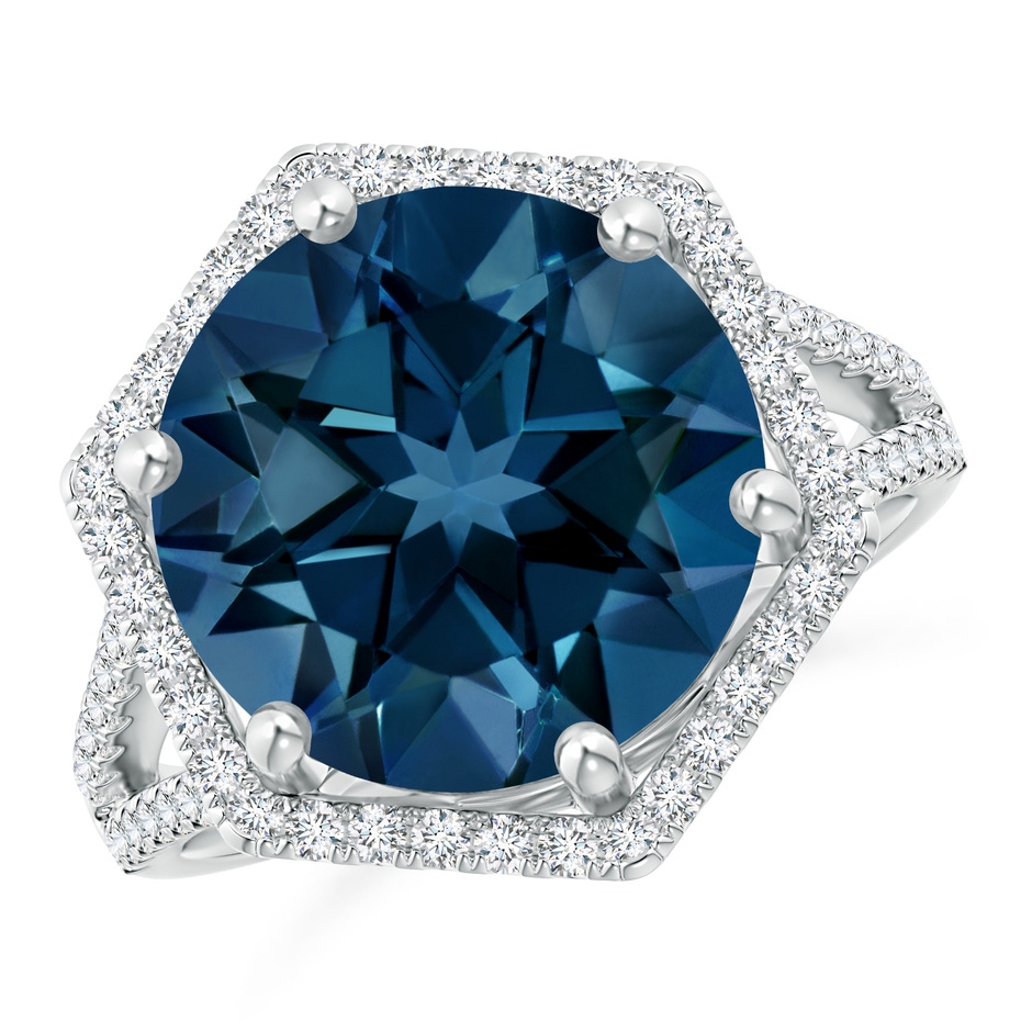 12mm AAAA Round London Blue Topaz and Diamond Hexagon Halo Ring in White Gold product image