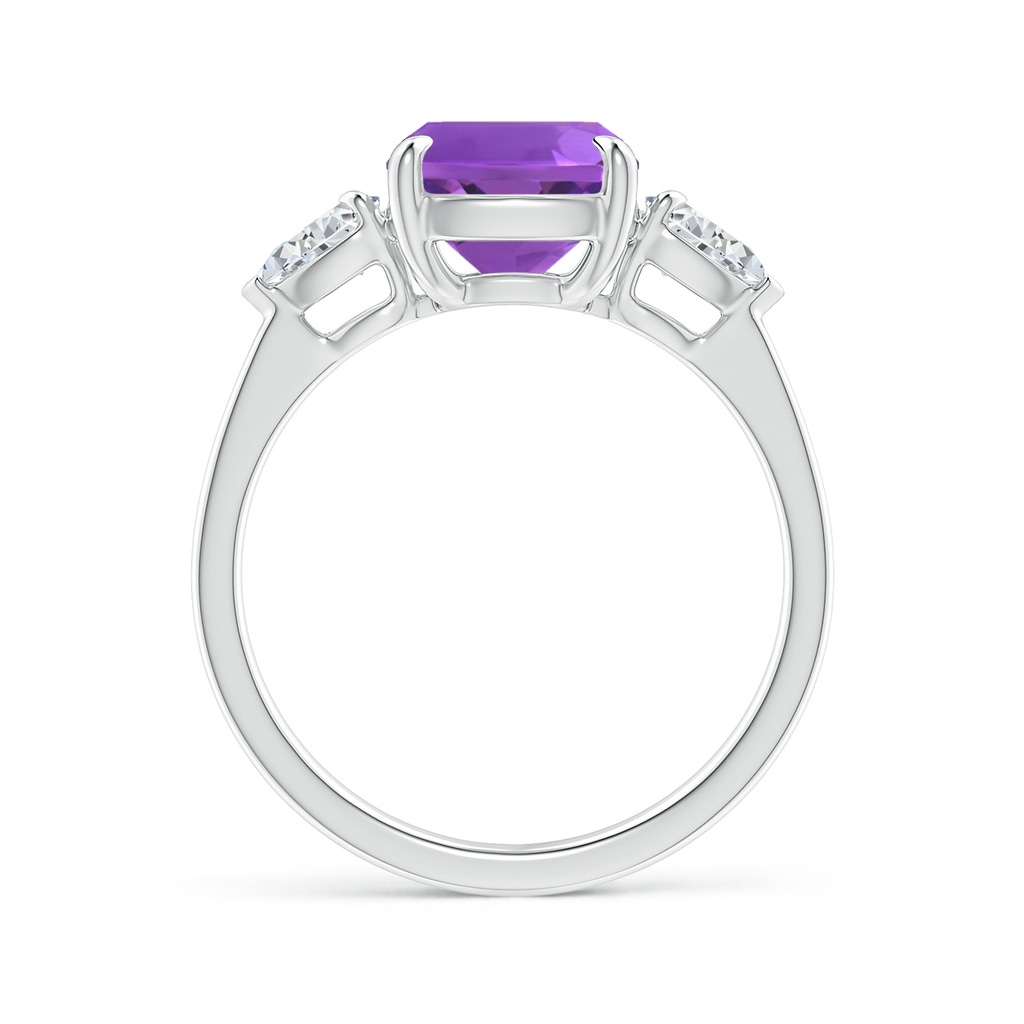 10x8mm AAA Cushion Amethyst Three Stone Ring with Diamonds in White Gold Side 1