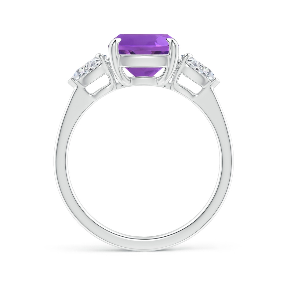 10x8mm AAA Cushion Amethyst Three Stone Ring with Diamonds in White Gold side 1