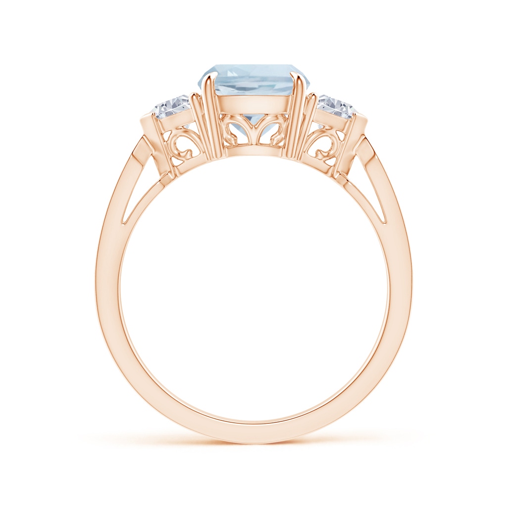 9x7mm A Cushion Aquamarine Ring with Triangle Diamonds in Rose Gold Side 1