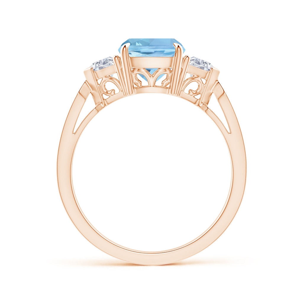 9x7mm AAAA Cushion Aquamarine Ring with Triangle Diamonds in Rose Gold Side 1