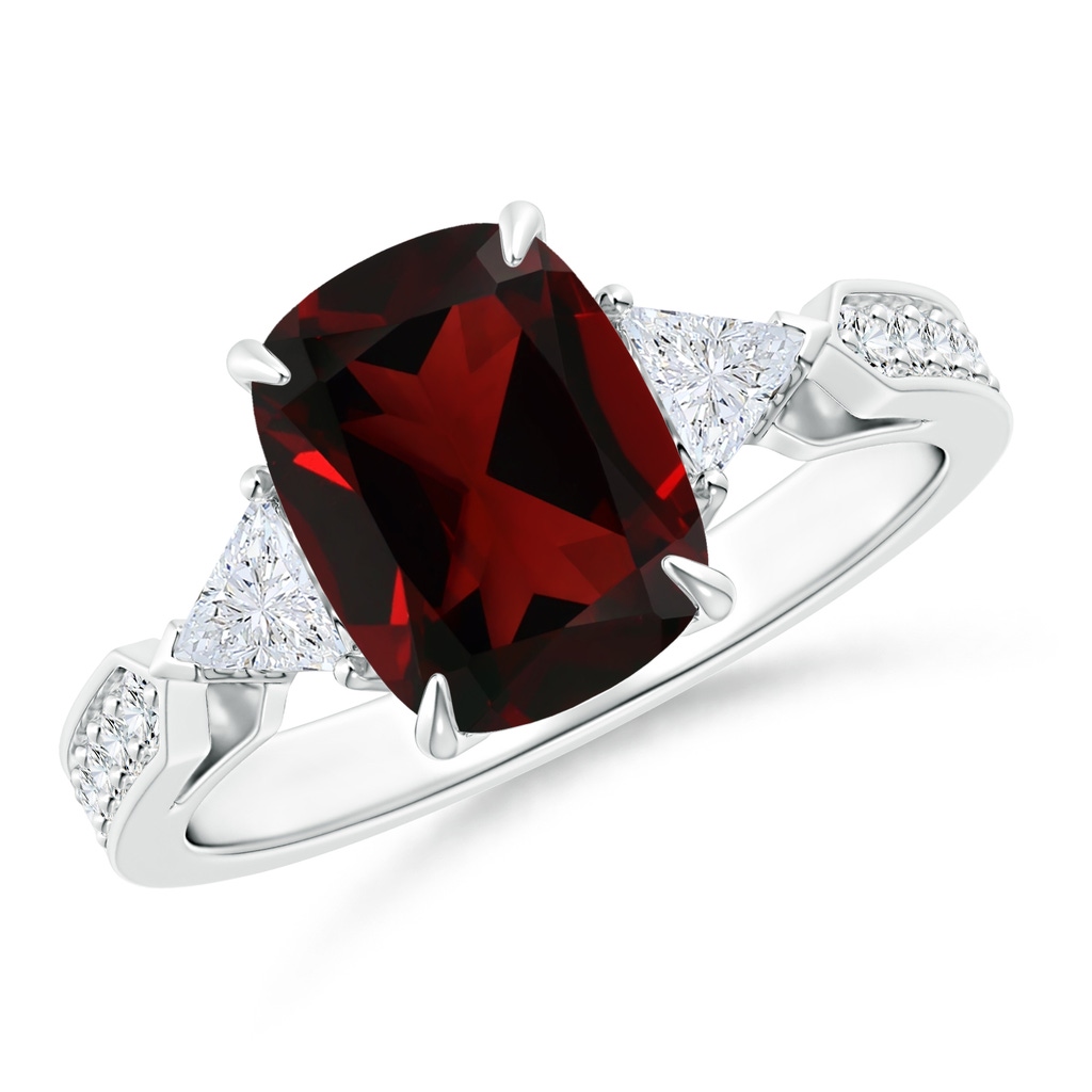 9.05x7.02x4.22mm AAA GIA Certified Cushion Garnet Ring with Triangle Diamonds in P950 Platinum
