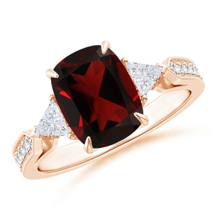 9.05x7.02x4.22mm AAA GIA Certified Cushion Garnet Ring with Triangle Diamonds in Rose Gold