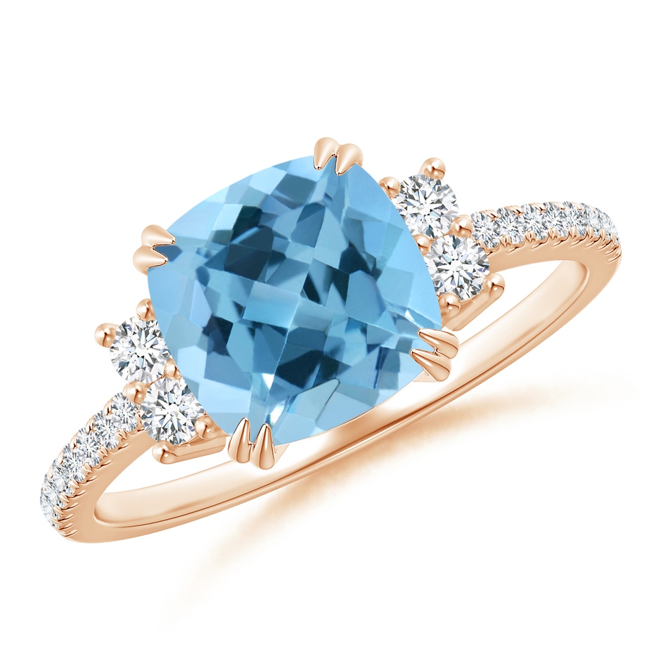 8mm A Double Claw-Set Cushion Swiss Blue Topaz Ring in Rose Gold 