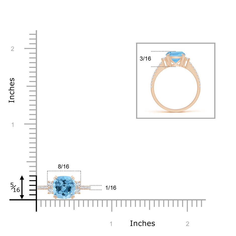 8mm A Double Claw-Set Cushion Swiss Blue Topaz Ring in Rose Gold ruler