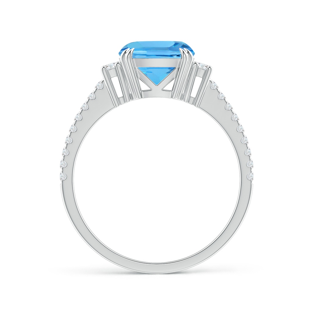 8mm AAA Double Claw-Set Cushion Swiss Blue Topaz Ring in White Gold - side 1