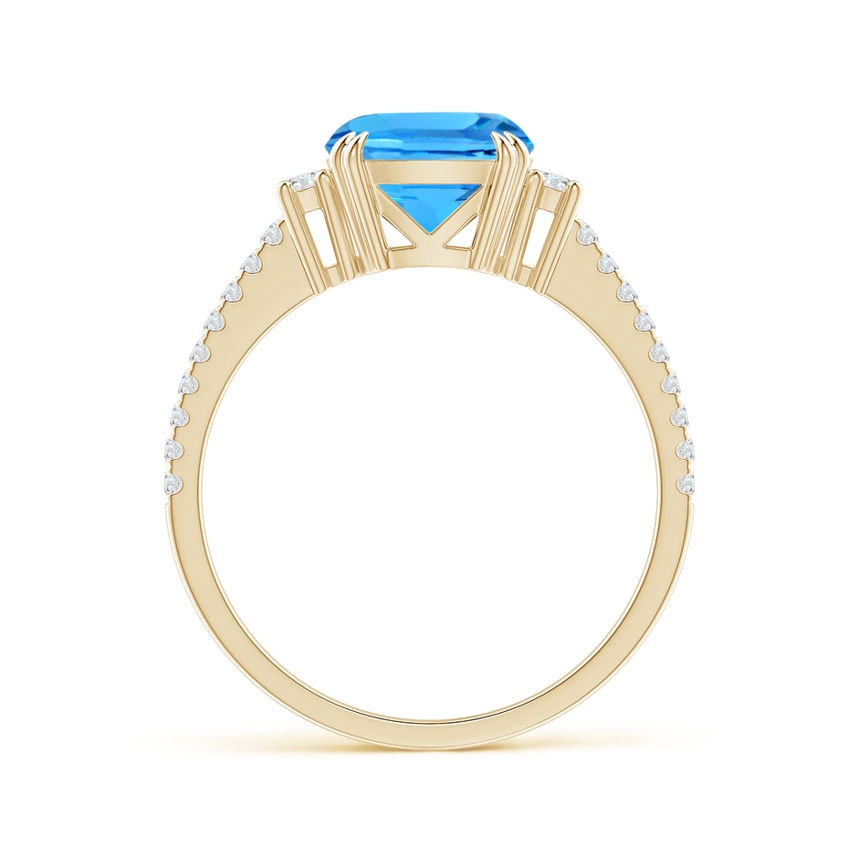 8mm AAAA Double Claw-Set Cushion Swiss Blue Topaz Ring in Yellow Gold side 1