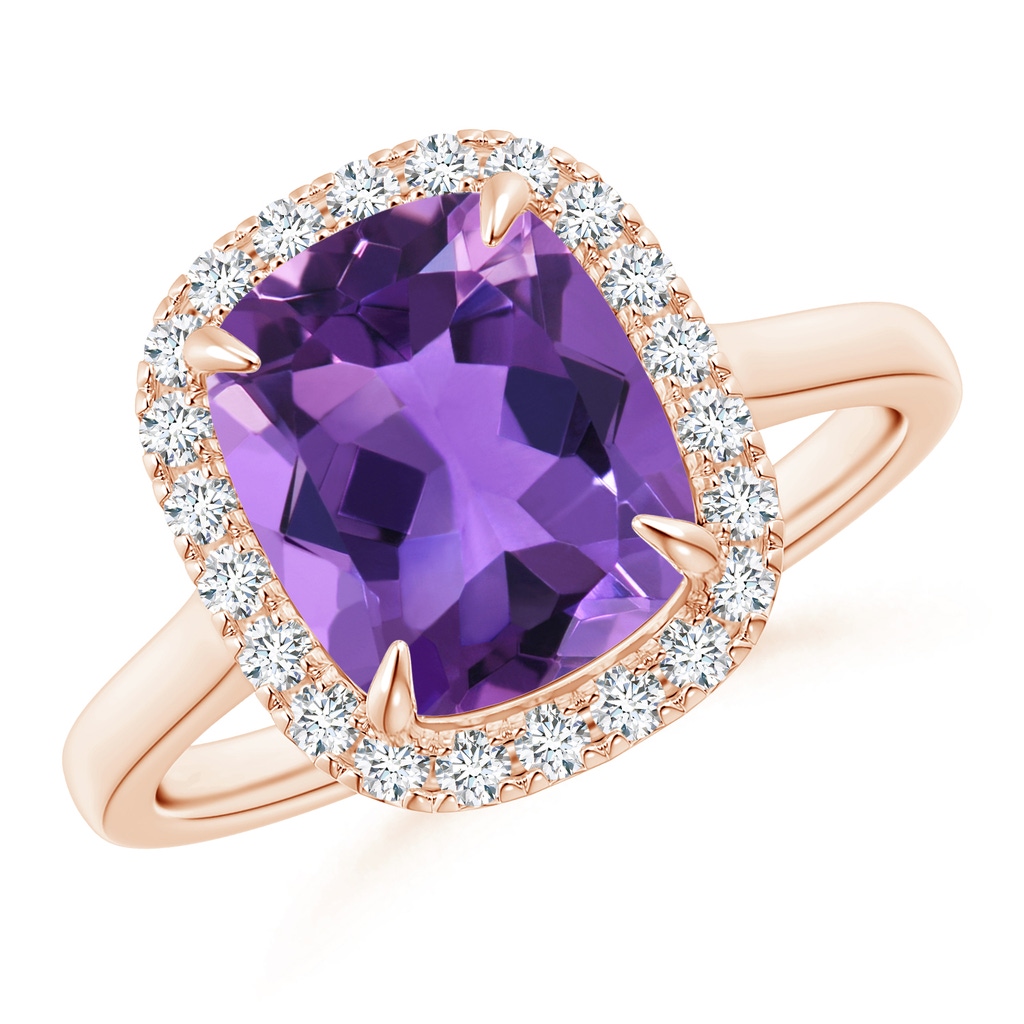 10x8mm AAA Claw-Set Cushion Amethyst Cathedral Style Cocktail Ring in Rose Gold