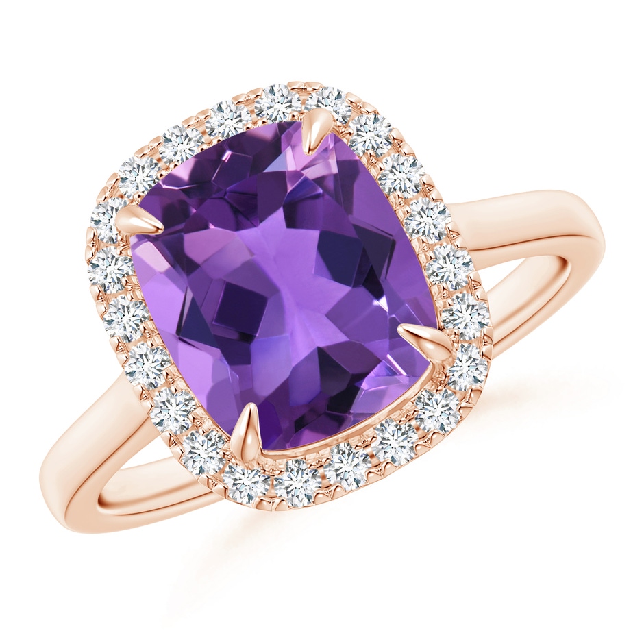 10x8mm AAA Claw-Set Cushion Amethyst Cathedral Style Cocktail Ring in Rose Gold 