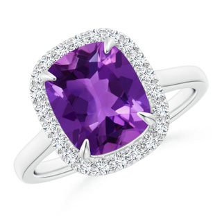 10x8mm AAAA Claw-Set Cushion Amethyst Cathedral Style Cocktail Ring in P950 Platinum