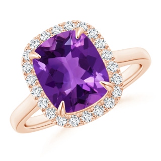 10x8mm AAAA Claw-Set Cushion Amethyst Cathedral Style Cocktail Ring in Rose Gold