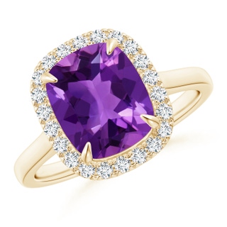 10x8mm AAAA Claw-Set Cushion Amethyst Cathedral Style Cocktail Ring in Yellow Gold