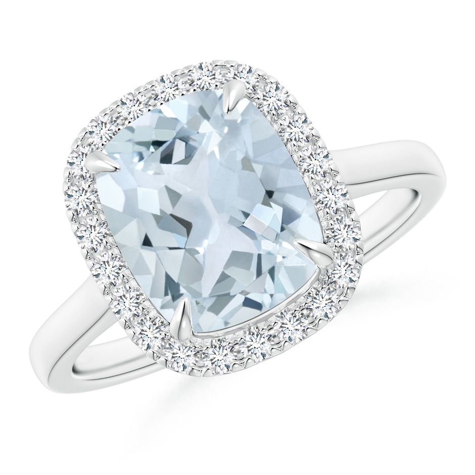 10x8mm A Claw-Set Cushion Rectangular Aquamarine Cathedral Style Cocktail Ring in White Gold 