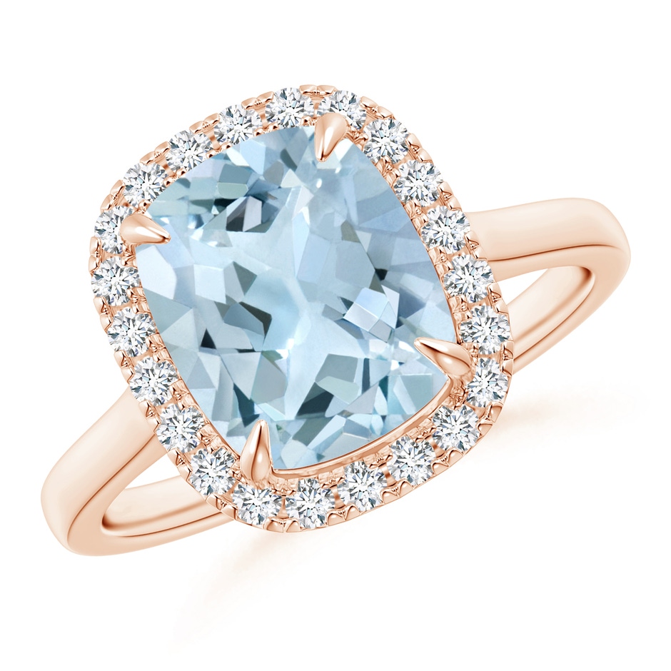10x8mm AA Claw-Set Cushion Rectangular Aquamarine Cathedral Style Cocktail Ring in Rose Gold 