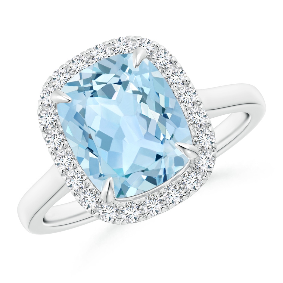 10x8mm AAA Claw-Set Cushion Rectangular Aquamarine Cathedral Style Cocktail Ring in P950 Platinum 