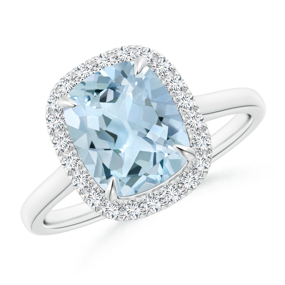 9x7mm AA Claw-Set Cushion Rectangular Aquamarine Cathedral Style Cocktail Ring in P950 Platinum 