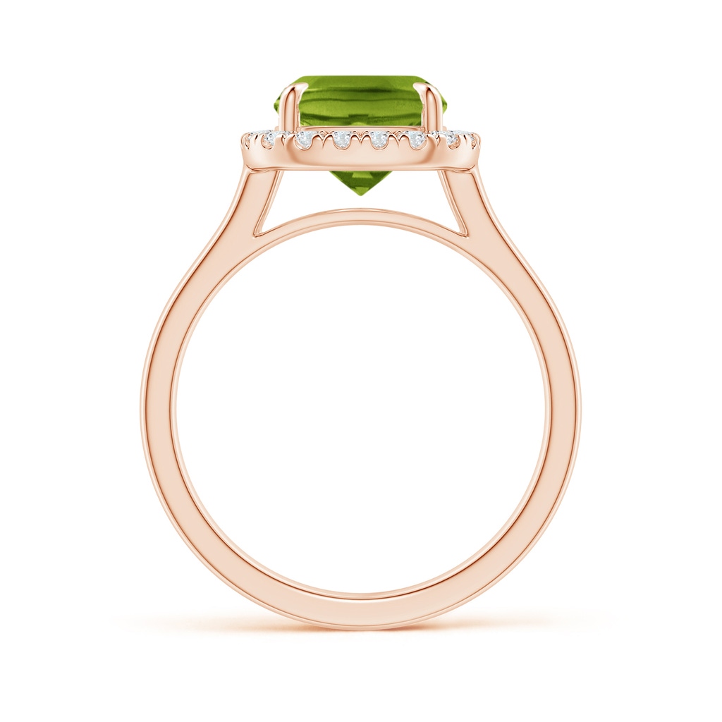 10x8mm AAAA Claw-Set Cushion Peridot Cathedral Style Cocktail Ring in Rose Gold Side 1