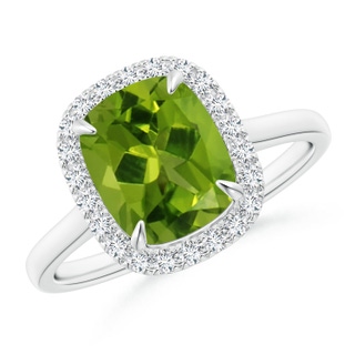 9x7mm AAAA Claw-Set Cushion Peridot Cathedral Style Cocktail Ring in P950 Platinum