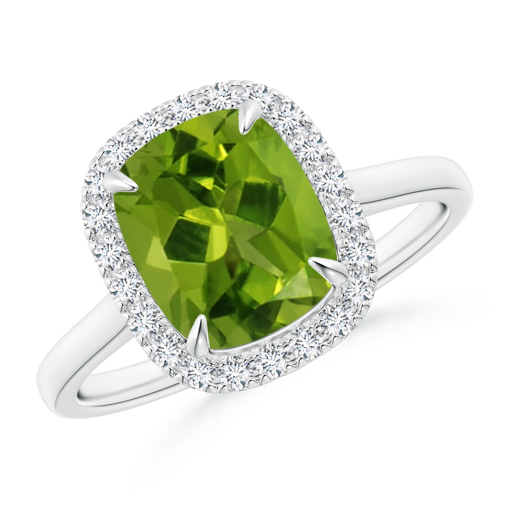 9x7mm AAAA Claw-Set Cushion Peridot Cathedral Style Cocktail Ring in White Gold