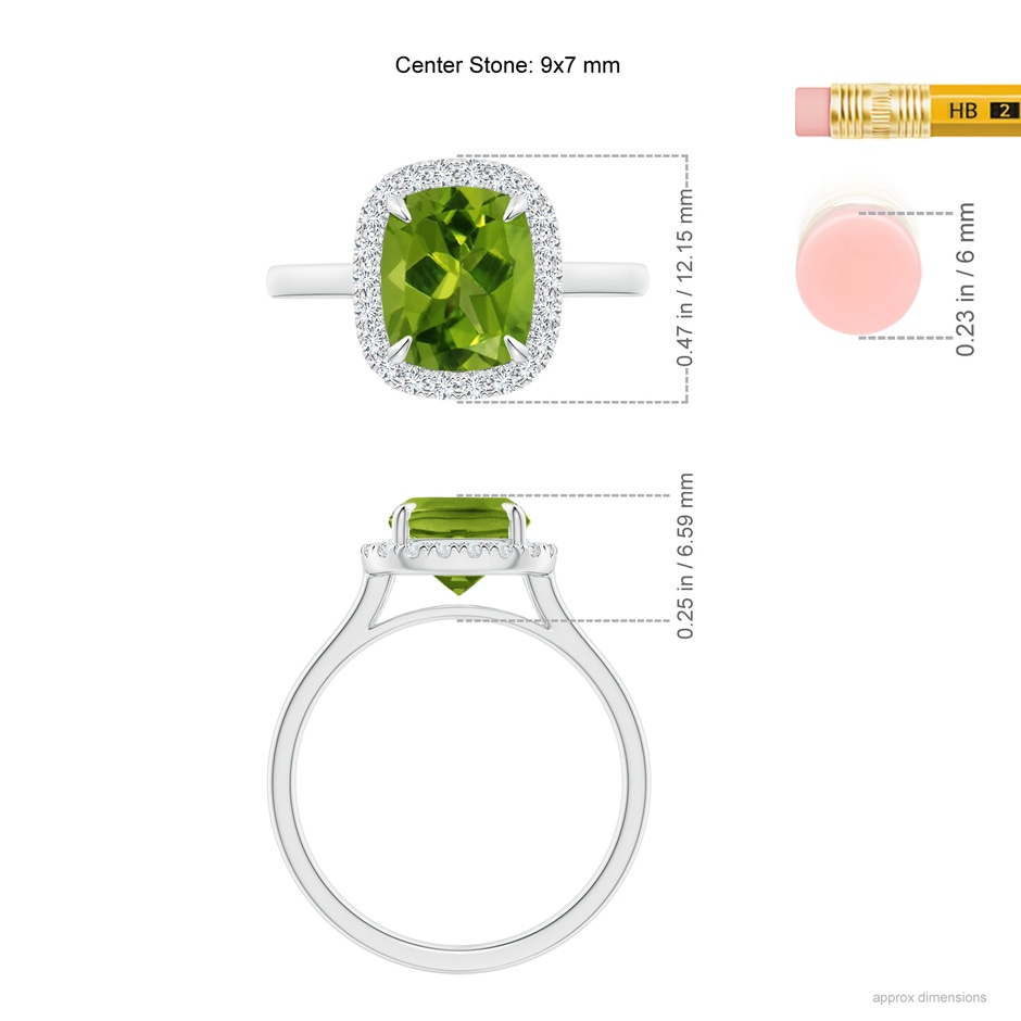 9x7mm AAAA Claw-Set Cushion Peridot Cathedral Style Cocktail Ring in White Gold ruler