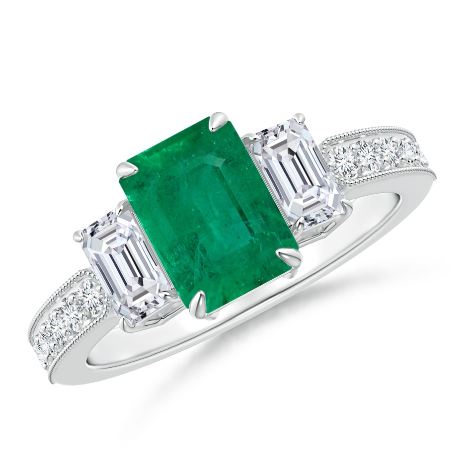 8.3x7.01x4.94mm AA GIA Certified Emerald Cut Madagascar Emerald Three Stone Ring in 18K White Gold 