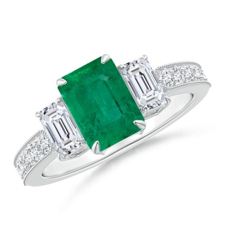 8.3x7.01x4.94mm AA GIA Certified Emerald Cut Madagascar Emerald Three Stone Ring in P950 Platinum