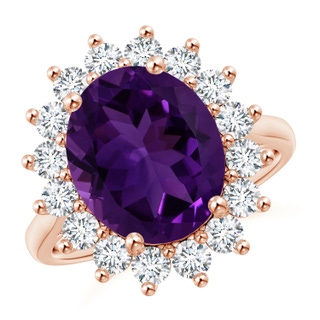 12.09x10.12x6.52mm AAA GIA Certified Oval Amethyst Ring with Floral Halo in 18K Rose Gold