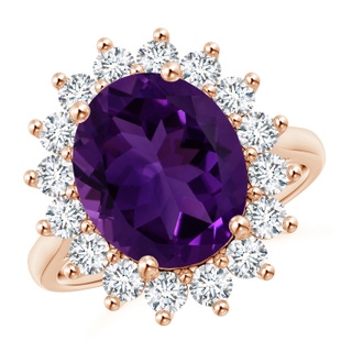 12.09x10.12x6.52mm AAA GIA Certified Oval Amethyst Ring with Floral Halo in 9K Rose Gold
