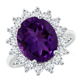 12.09x10.12x6.52mm AAA GIA Certified Oval Amethyst Ring with Floral Halo in P950 Platinum