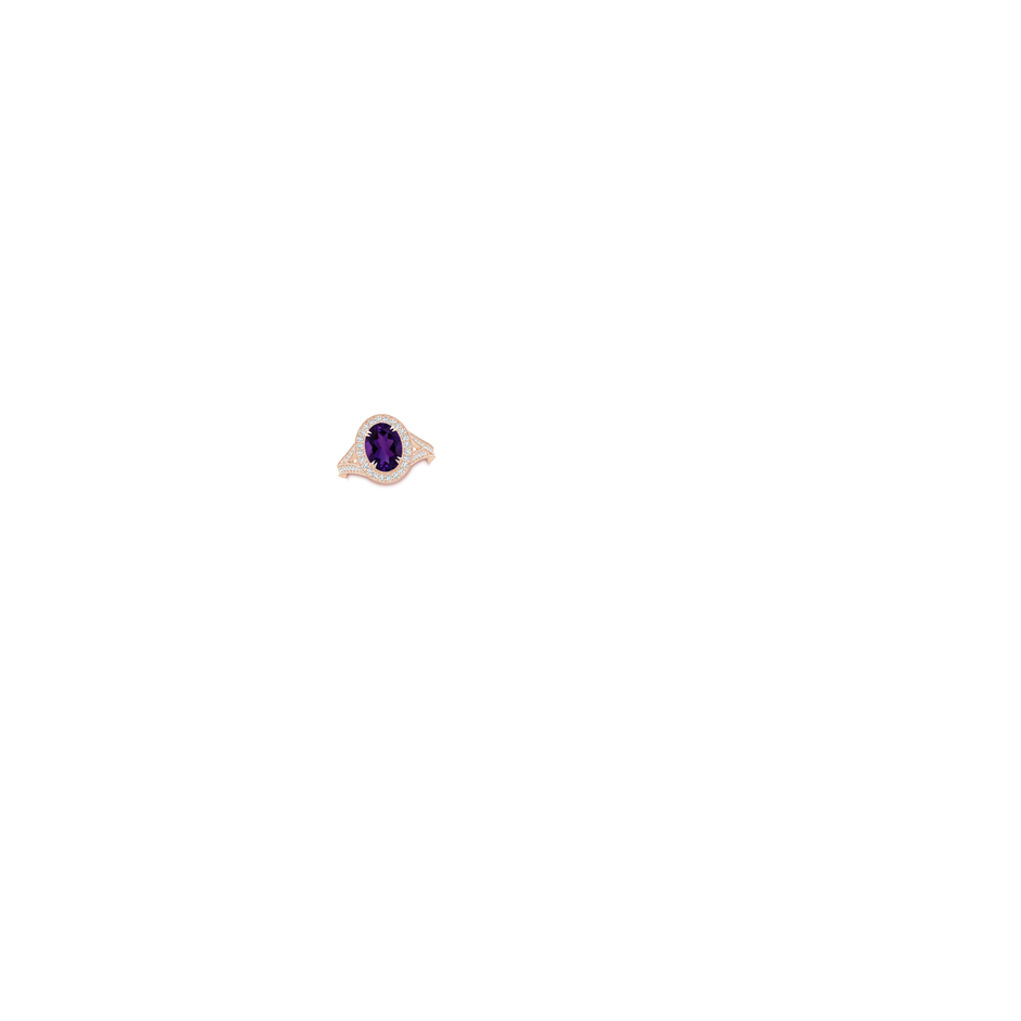 9.19x7.13x4.78mm AA GIA Certified Classic Amethyst Split Shank Halo Ring in 18K Rose Gold hand