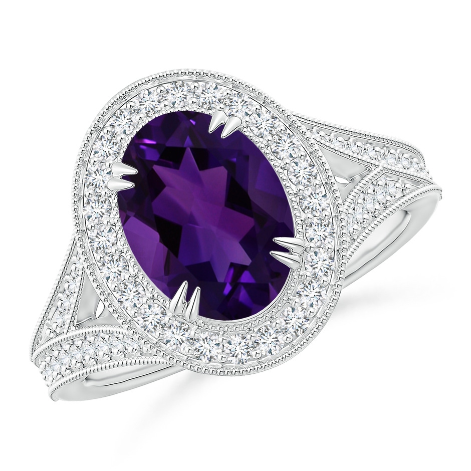 9.19x7.13x4.78mm AA GIA Certified Classic Amethyst Split Shank Halo Ring in 18K White Gold 