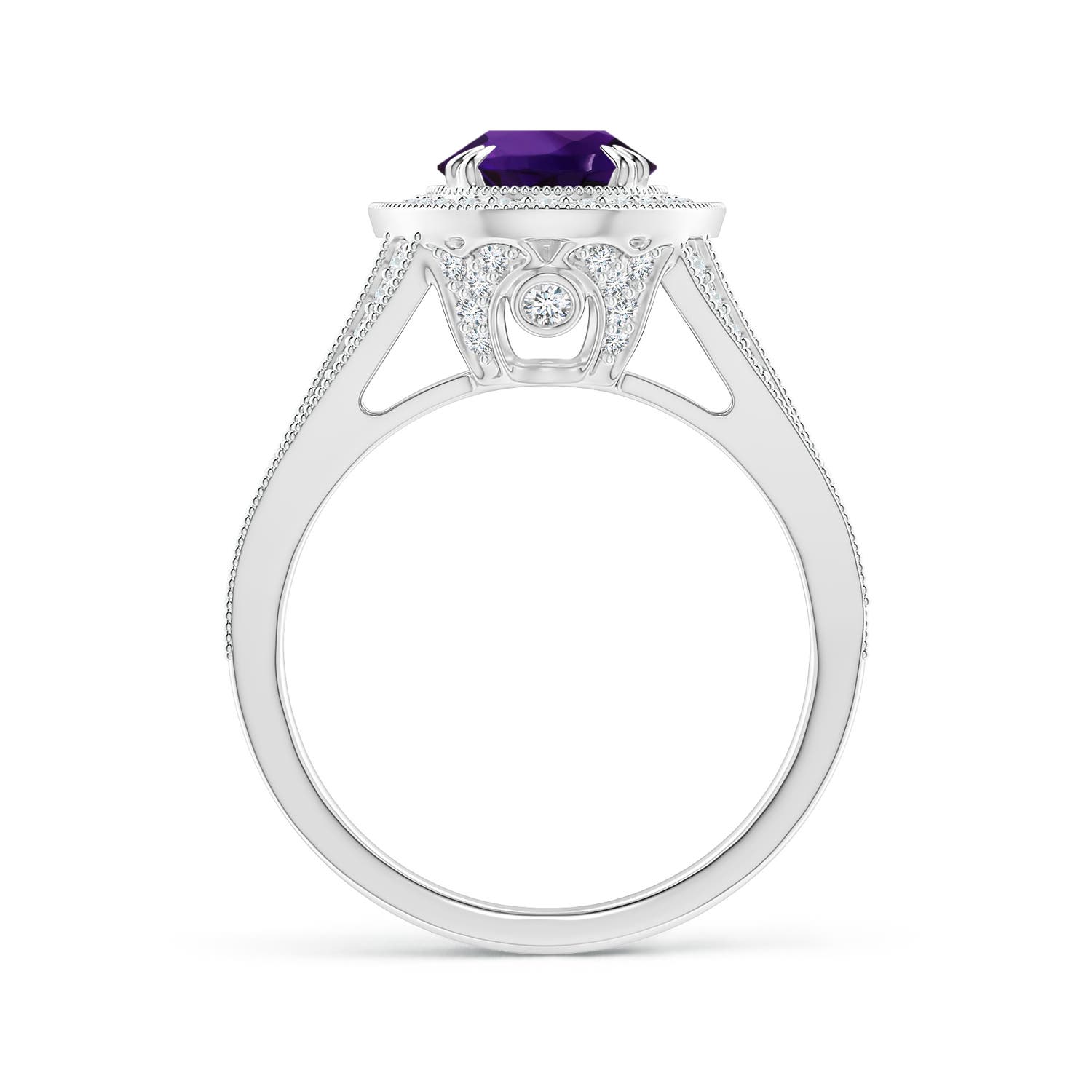9.19x7.13x4.78mm AA GIA Certified Classic Amethyst Split Shank Halo Ring in White Gold - side 2
