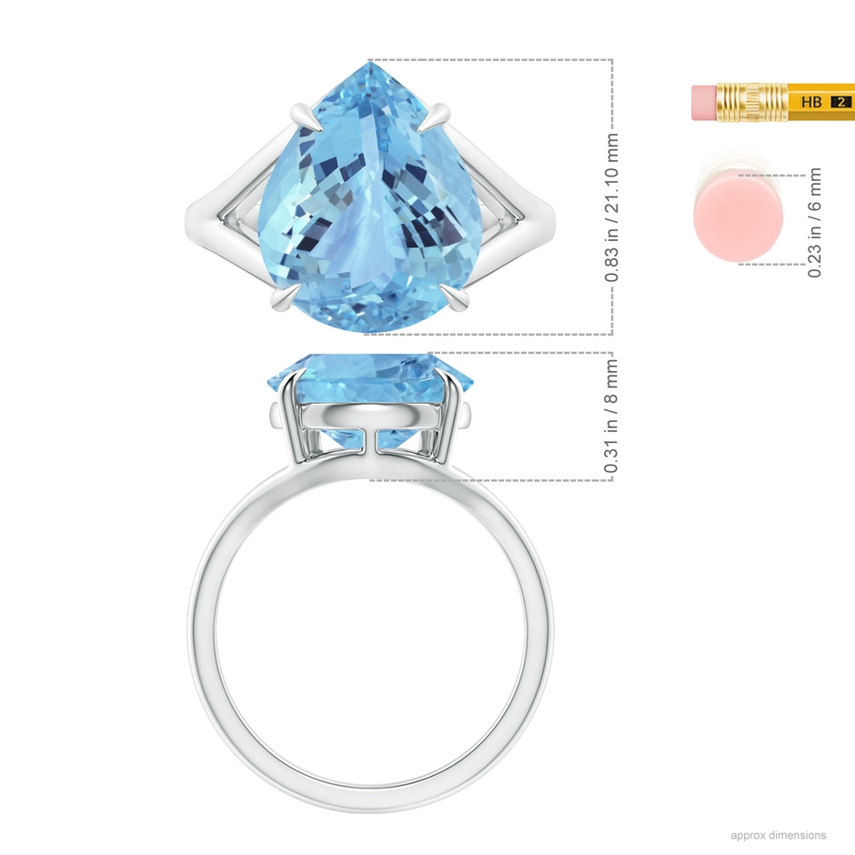 23.22x14.03x9.40mm AAA Pear GIA Certified Aquamarine Split Shank Ring in P950 Platinum ruler