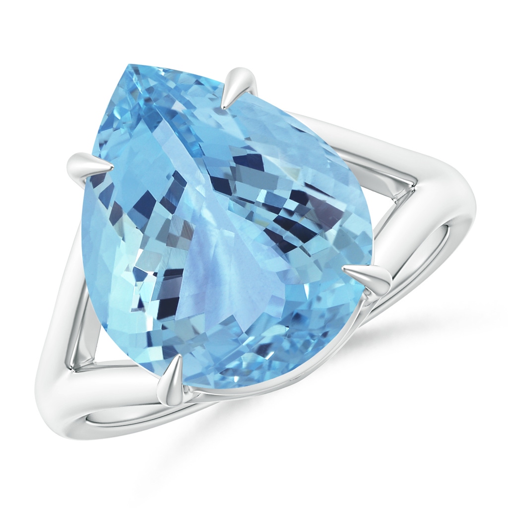 23.22x14.03x9.40mm AAA Pear GIA Certified Aquamarine Split Shank Ring in White Gold
