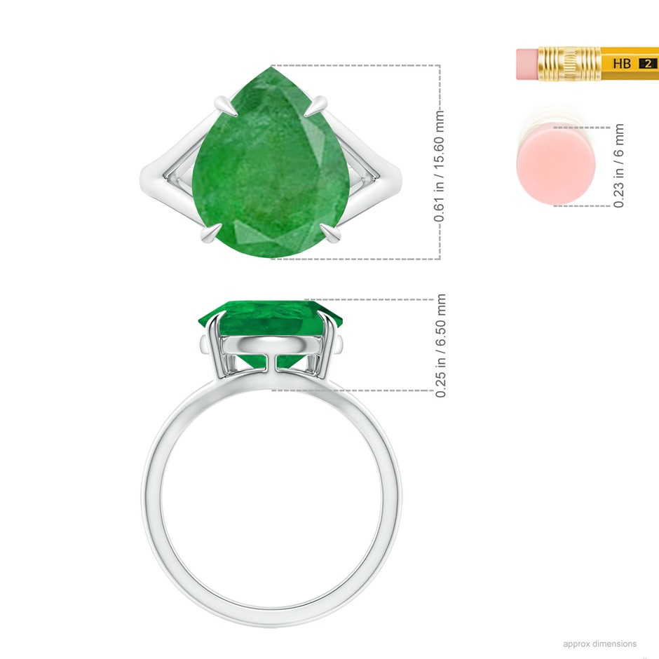 15.6x8.70mm AA GIA Certified Pear Emerald Split Shank Ring in P950 Platinum ruler