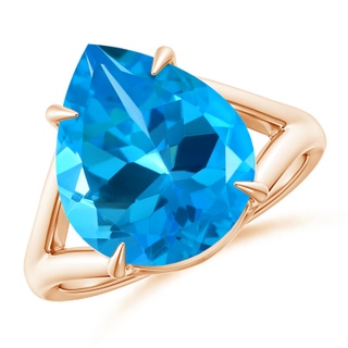 16.16x11.12x7.40mm AAAA GIA Certified Pear Swiss Blue Topaz Split Shank Ring in 10K Rose Gold