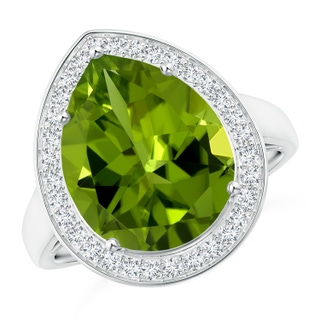 12.98x9.94x6.11mm AAAA GIA Certified Pear-Shaped Peridot Halo Ring in White Gold