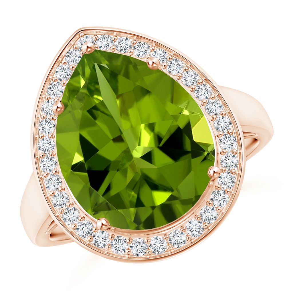 13.09x9.88x5.95mm AAAA GIA Certified Pear-Shaped Peridot Halo Ring in Rose Gold