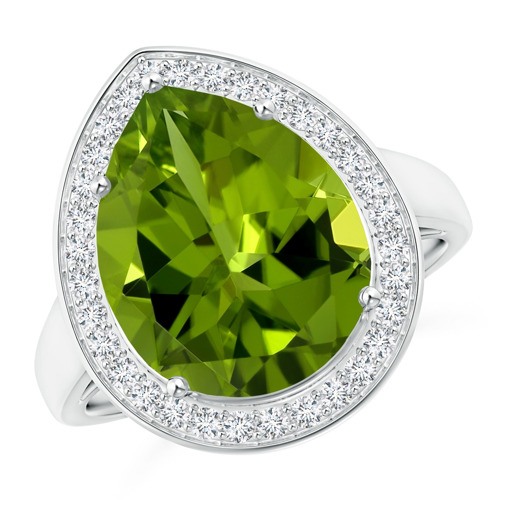13.09x9.88x5.95mm AAAA GIA Certified Pear-Shaped Peridot Halo Ring in White Gold