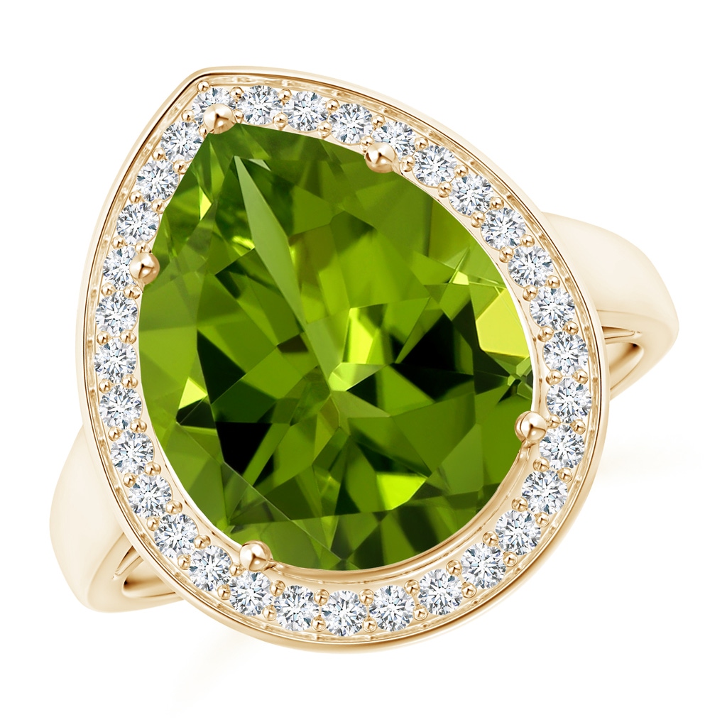 13.09x9.88x5.95mm AAAA GIA Certified Pear-Shaped Peridot Halo Ring in Yellow Gold