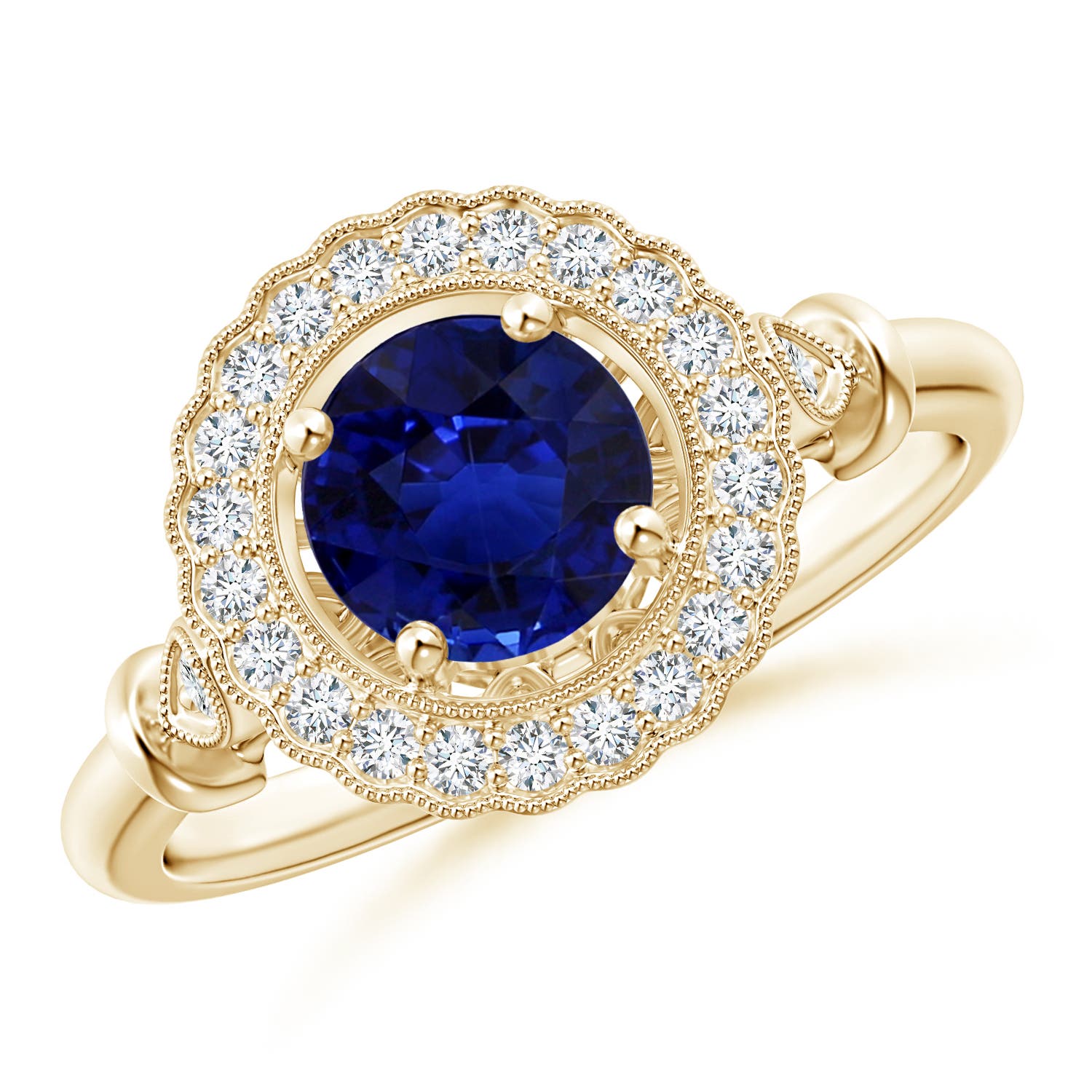 Art Deco Inspired GIA Certified Sapphire Halo Ring | Angara