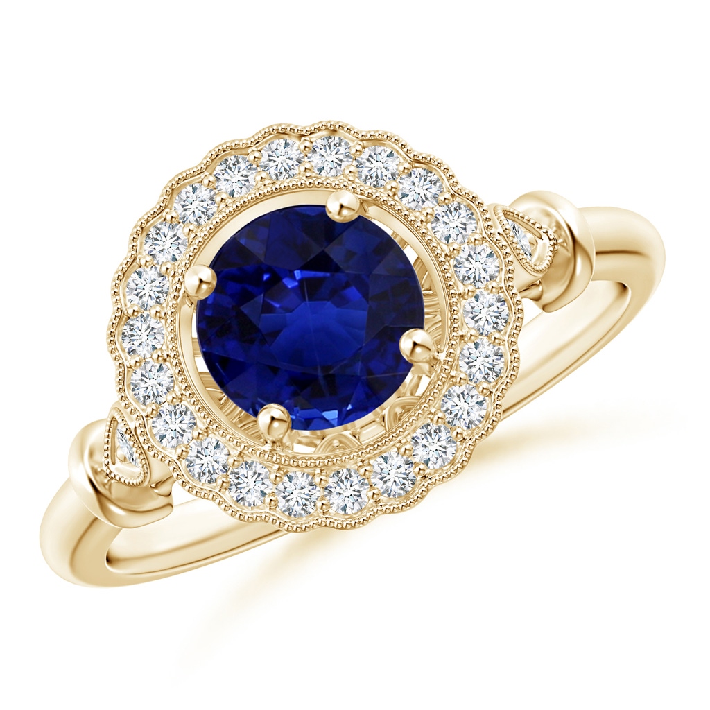 5.95-6.08x4.02mm AAA Art Deco Inspired GIA Certified Sapphire Halo Ring in Yellow Gold