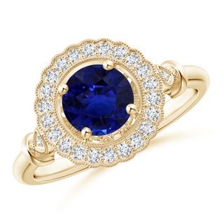 5.95-6.08x4.02mm AAA Art Deco Inspired GIA Certified Sapphire Halo Ring in Yellow Gold